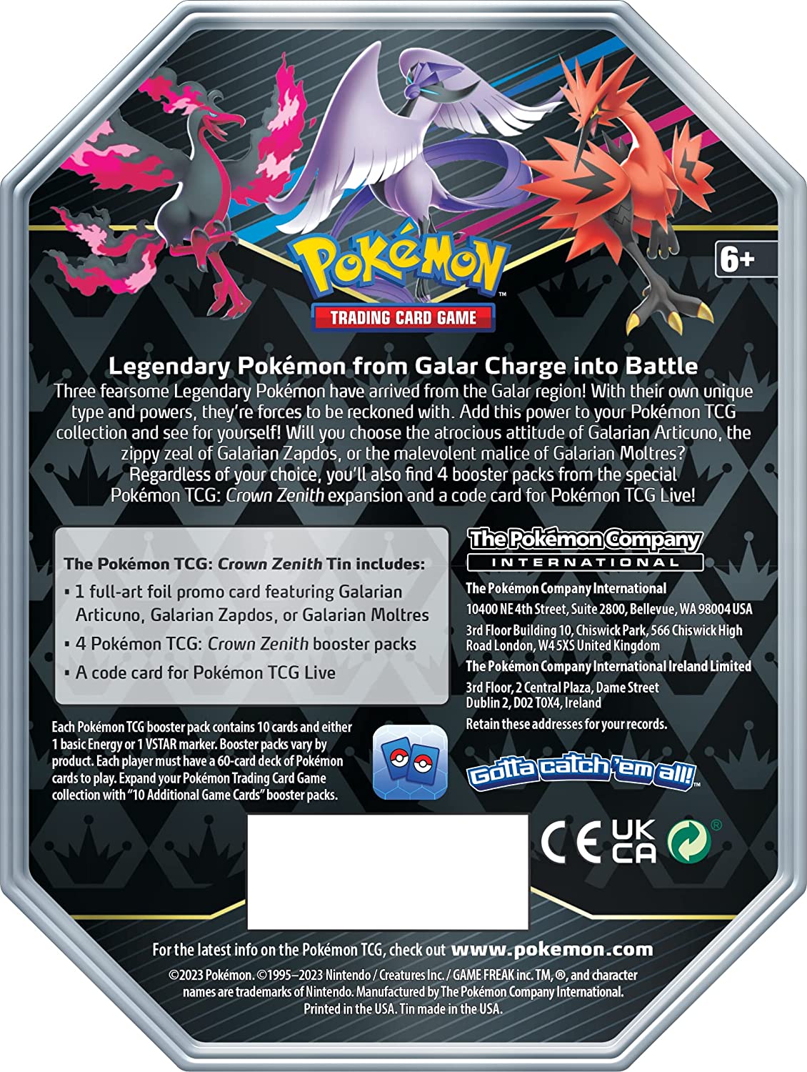 Sword & Shield: Crown Zenith Tin - Galarian Zapdos
