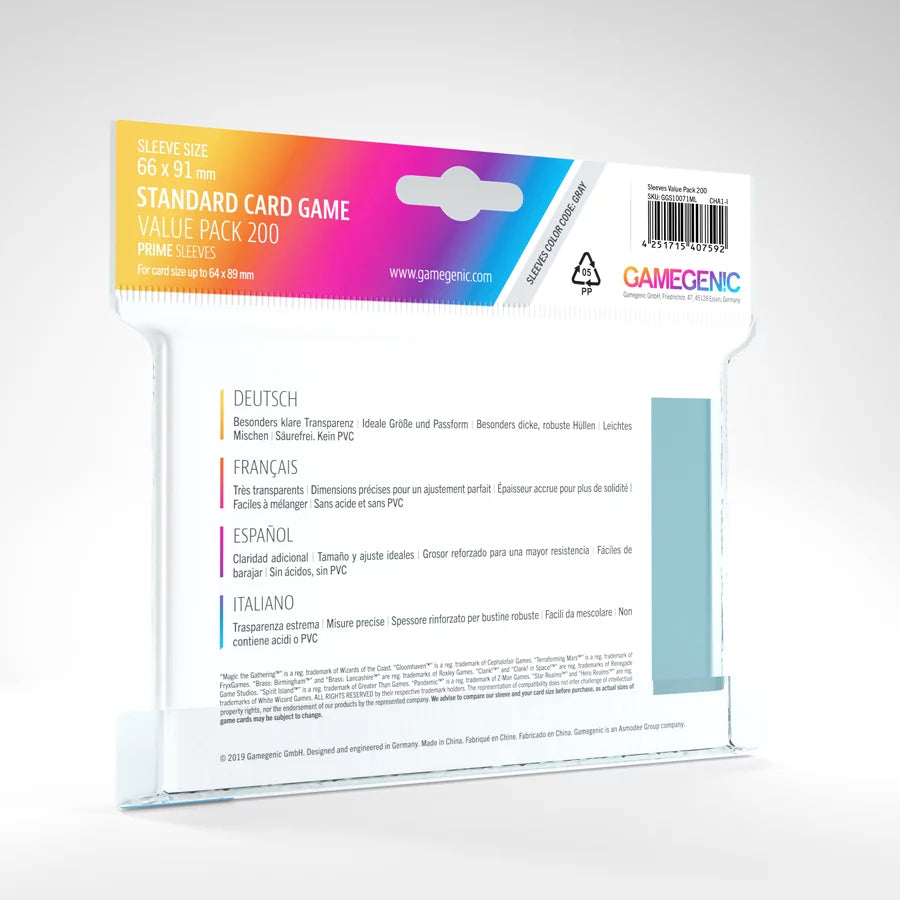 Gamegenic Clear Standard Card Sleeves - 200 stk